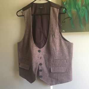 GAP tweed vest in brown hereingbone